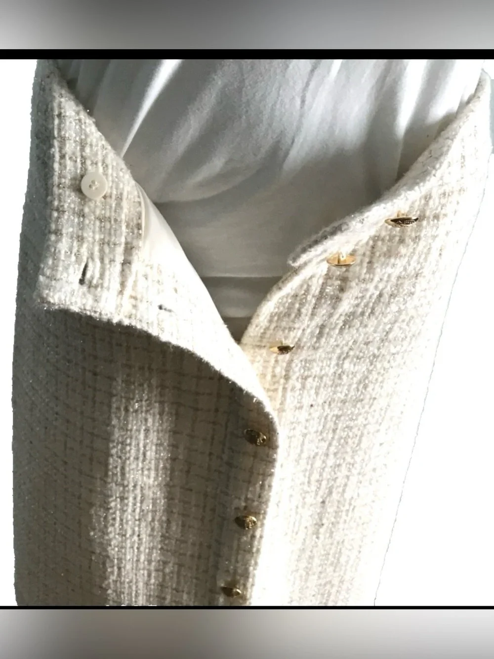 Talbots Dazzling Tweed A-Line Skirt Metallic Wool Blend Button Front Sz 14 Ivory